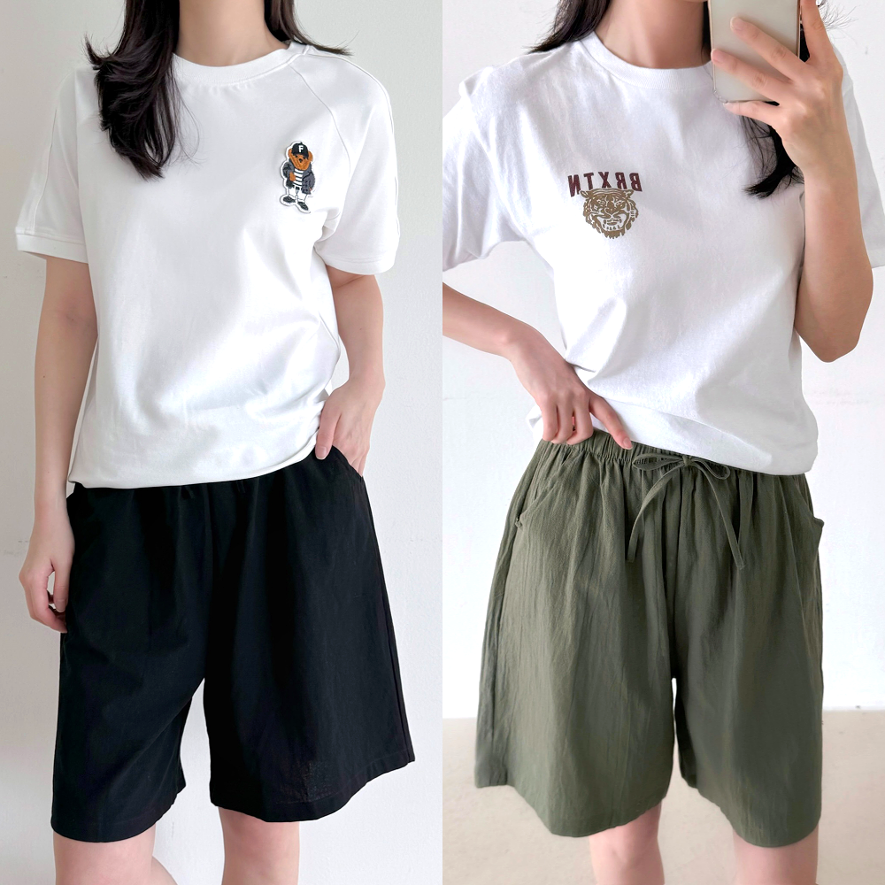 핏투핸드 여성 반바지 5부 2종세트 1+1 여름 빅사이즈 순면 밴딩 팬츠