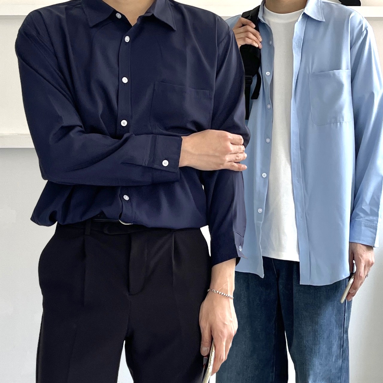 여름긴팔와이셔츠 남자오버핏남방 옥스포드셔츠 - 상품 이미지