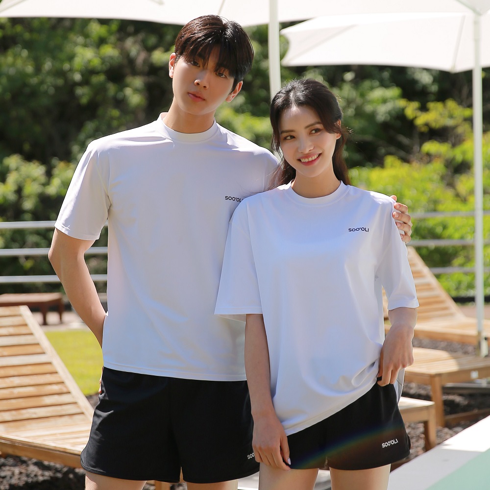 수올리 반팔 래쉬가드 오버핏 여성 남성 커플 루즈핏 물놀이 수영복 상의 - 상세 이미지 5