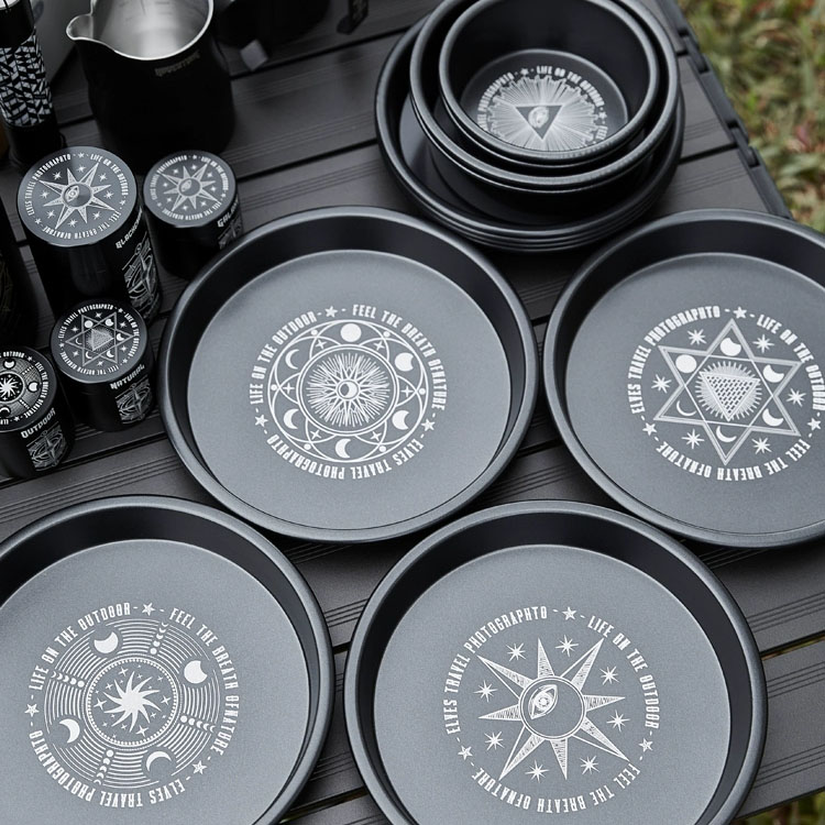 대륙의 테팔 캠핑 식기 알루미늄 블랙 접시 세트 ETP