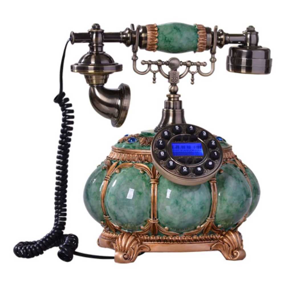 유럽풍 전화기 엔틱 인테리어 탁상 장식 골동품 구식 전화선 연결형(핸즈프리) 에메랄드 - 상품 이미지