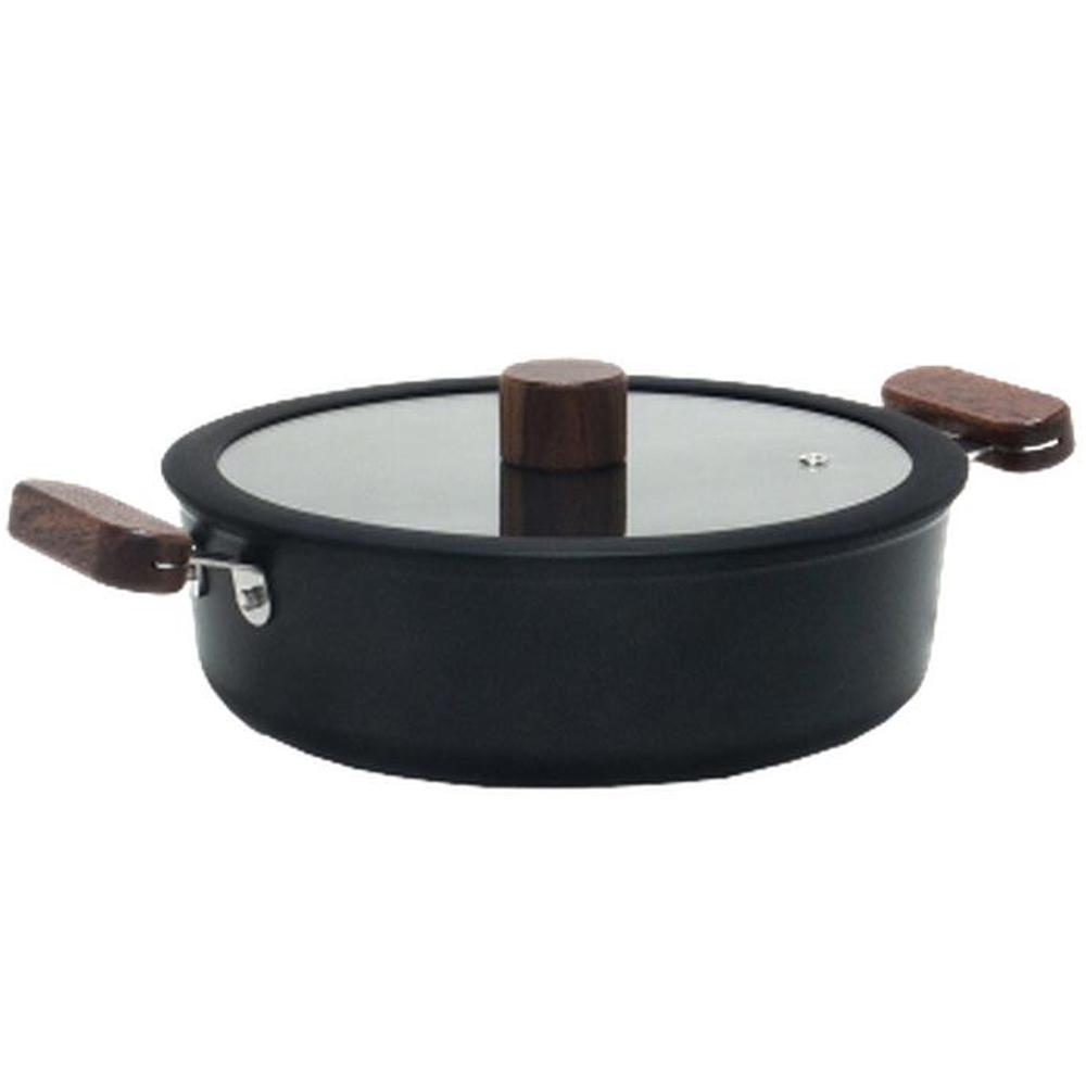 피오르드바닥 전골냄비 인덕션겸용 24cm 유리뚜껑 우드그립