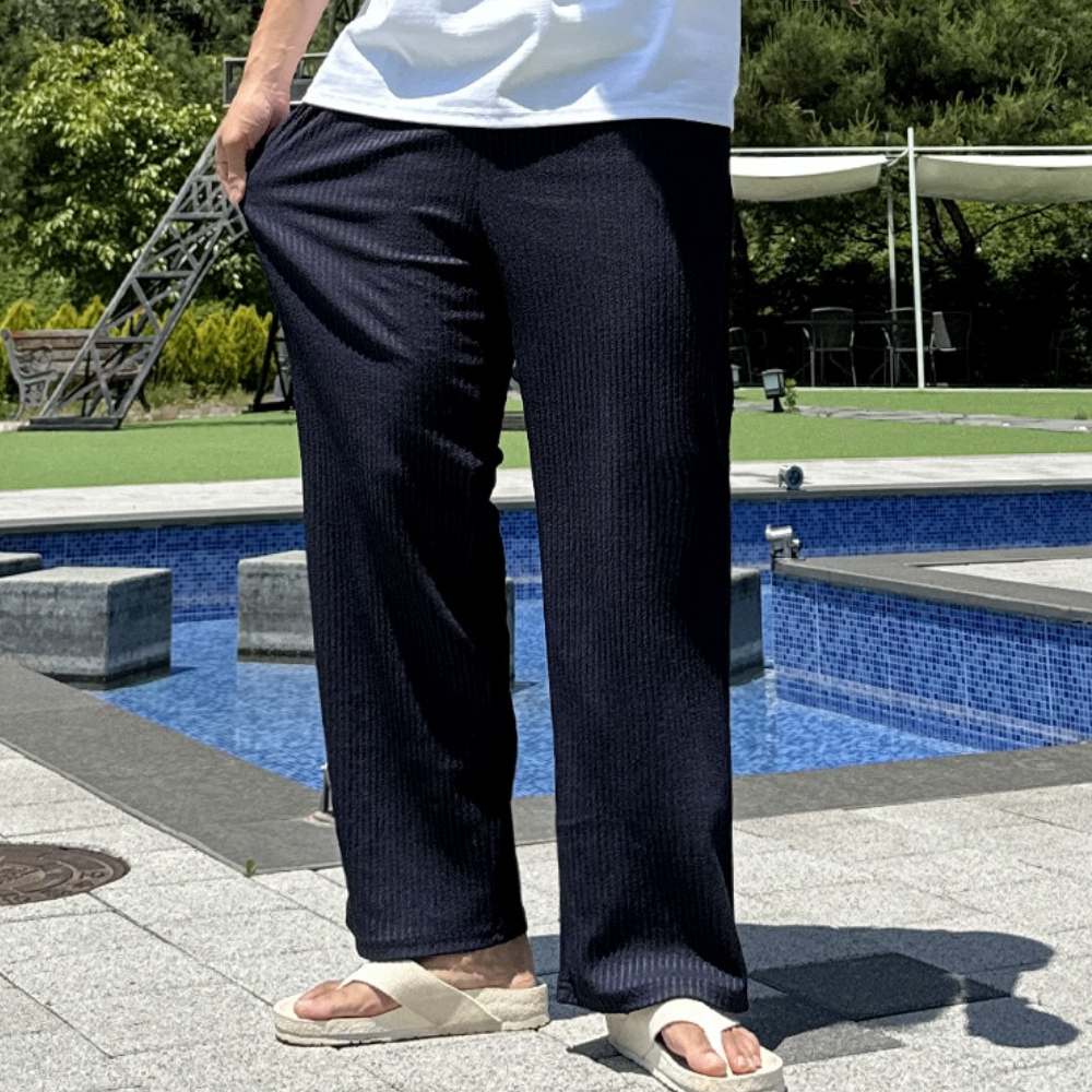 남자 라루 여름 스판 아이스 쿨링 와이드 플리츠 밴딩팬츠