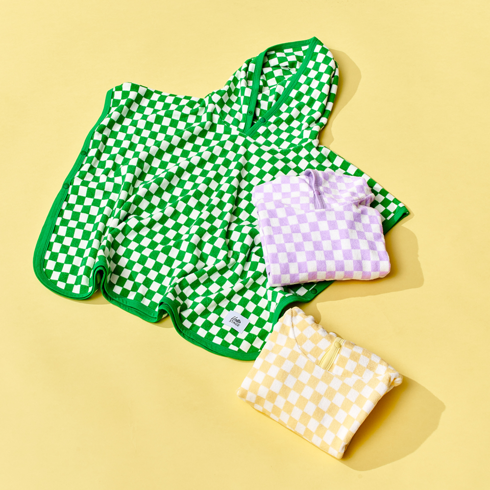 유아 키즈 비치 타올 목욕 가운 [체커보드 판초]