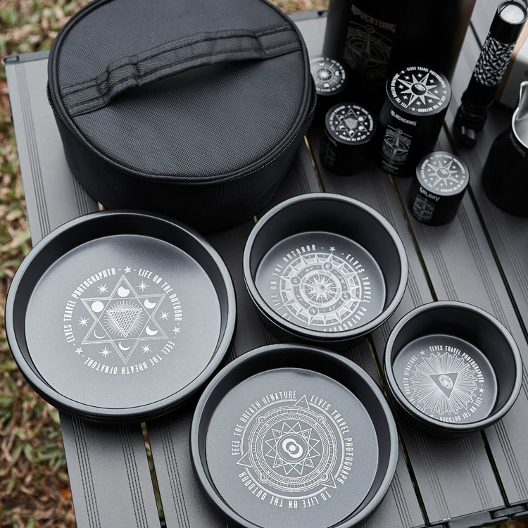 대륙의 테팔 캠핑 식기 알루미늄 블랙 접시 세트 ETP