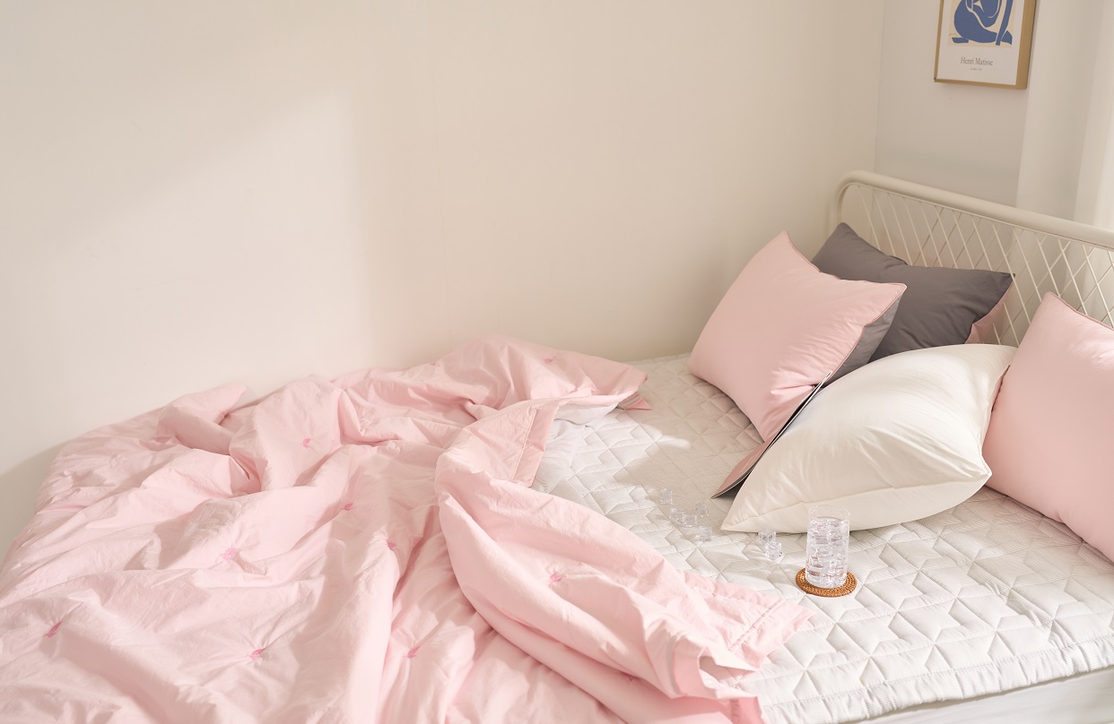 듀라론 이불 냉감 패드 여름 침구 세트 핑크