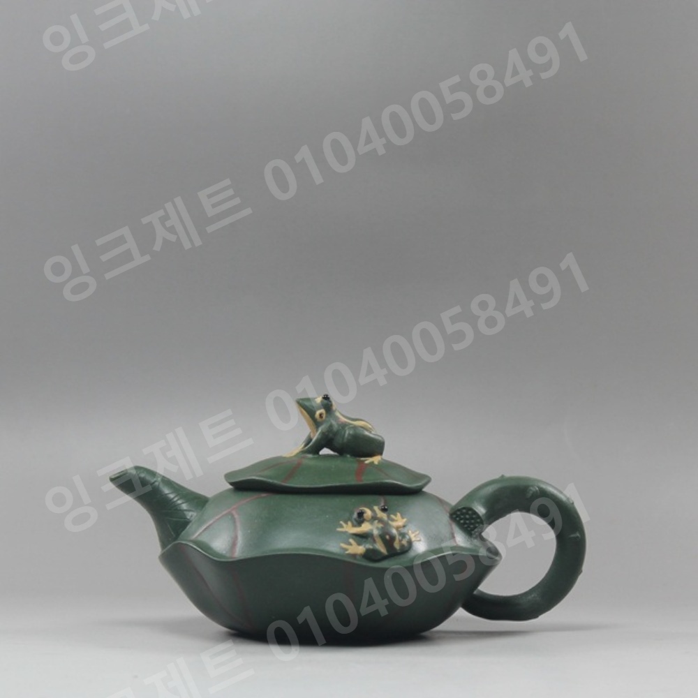 차주전자 도자기 티팟 녹색 개구리 연잎 다관 차호 복고 - 상세 이미지 2