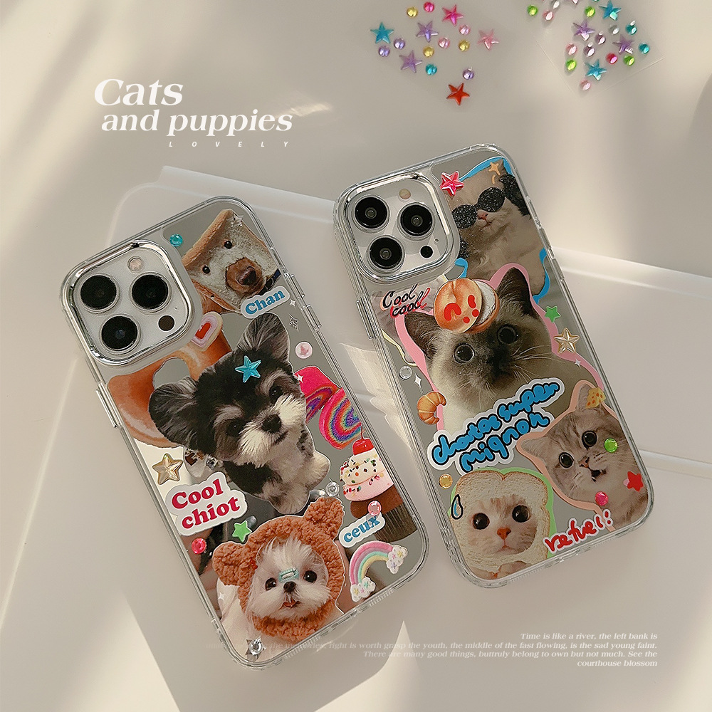 도금 미러 고양이 강아지 대두 스티커 TPU 폰케이스 아이폰17프로케이스 - 메인 이미지