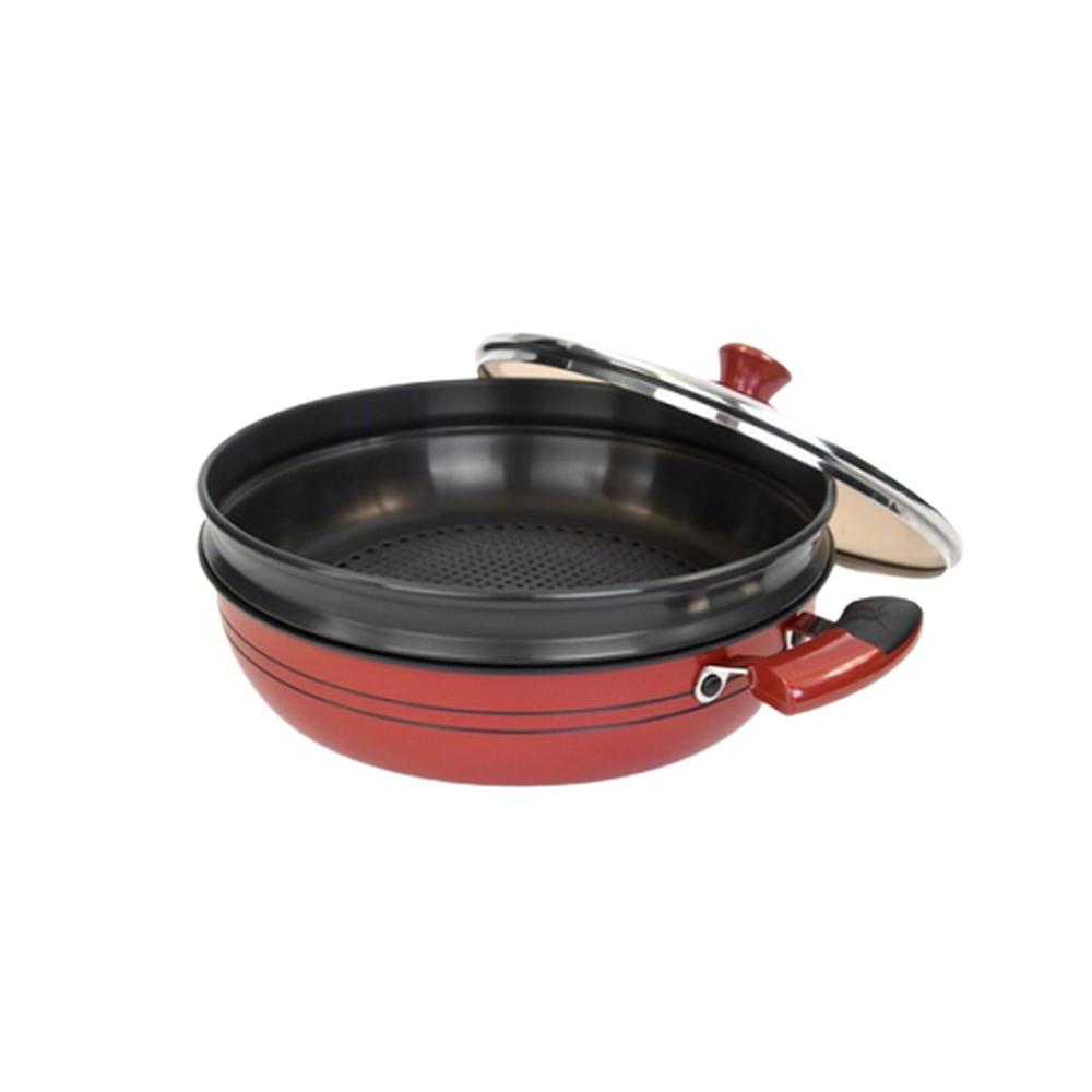 게르마늄 맥반석 찜냄비 전골냄비 28cm 2단 스팀홀 강화유리뚜껑