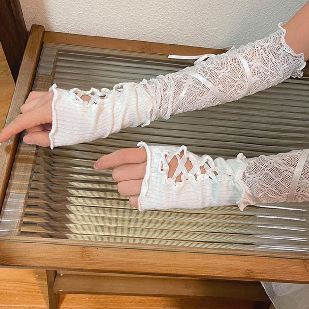 차량용팔토시 시원한 운전 쿨토시 레이스 리본 - 상품 이미지