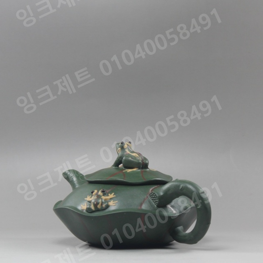 차주전자 도자기 티팟 녹색 개구리 연잎 다관 차호 복고 - 상세 이미지 3