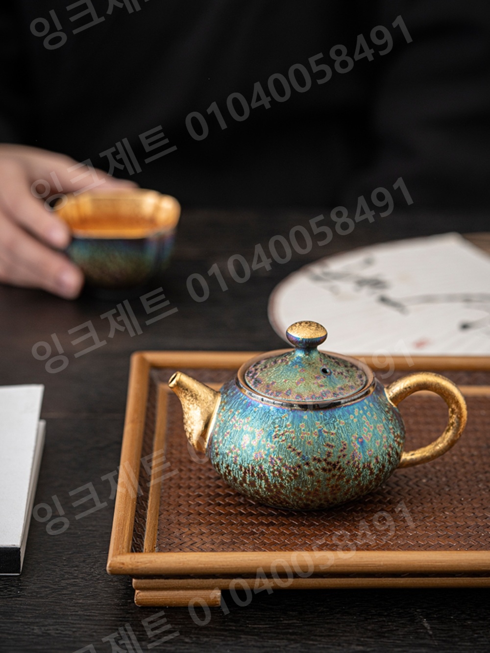 일본 주전자 청동 청록색 차 우리기 티메이커 선물용 - 상세 이미지 3