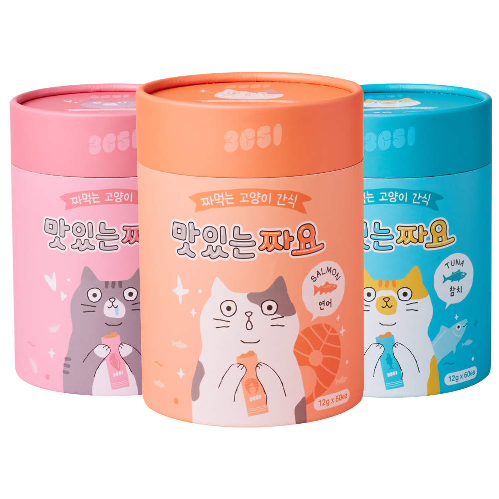 3651 맛있는 짜요 짜먹는 고양이 캔 간식 대용량 3종 세트, 12g, 180개