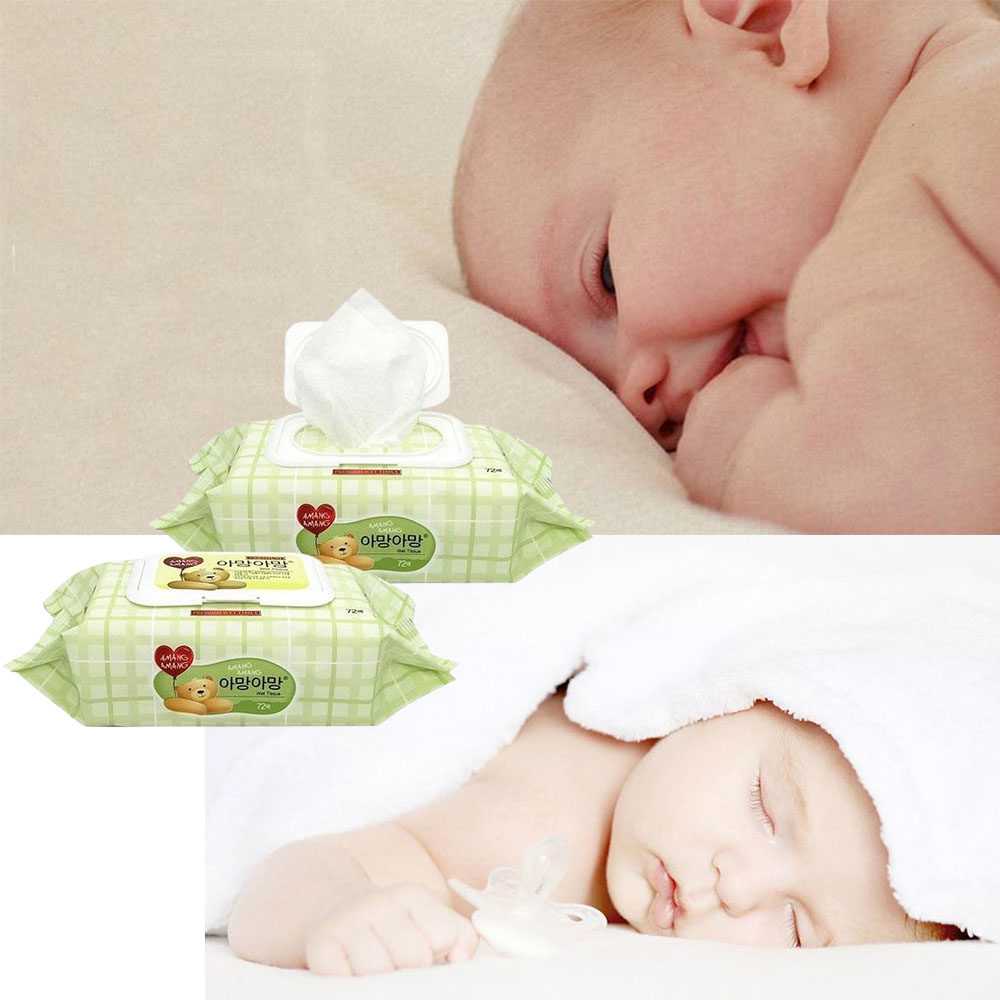 두툼한 엠보싱 아기물티슈 5팩 72매 캡형 자외선 살균 휴지