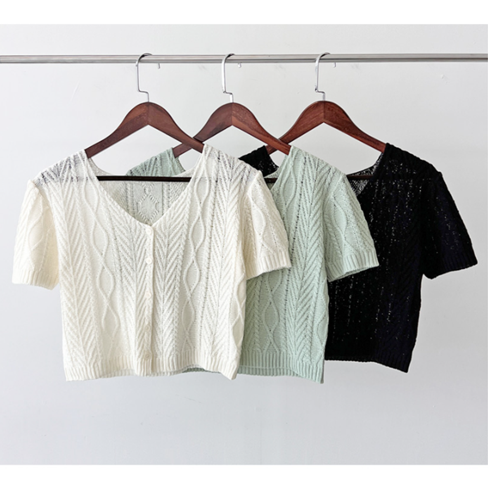 여름용가디건 여성 그물 스카시 반팔 숏 크롭 니트 가디건