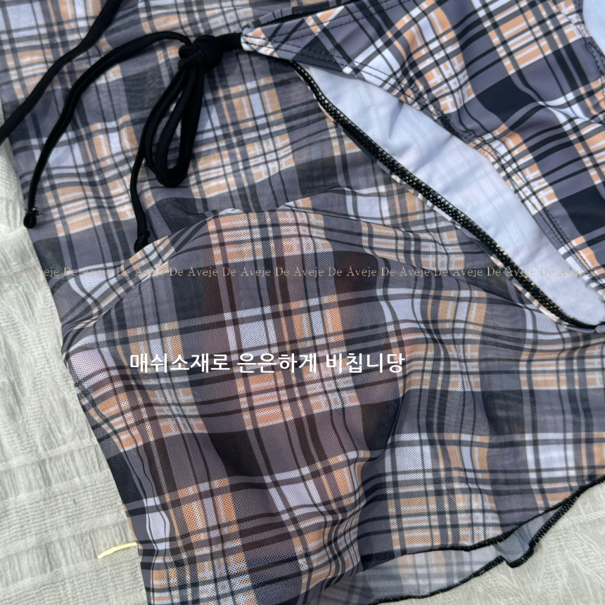 체크 홀터넥 비키니 3PC 치마포함 SCHOOL 상세 이미지 9
