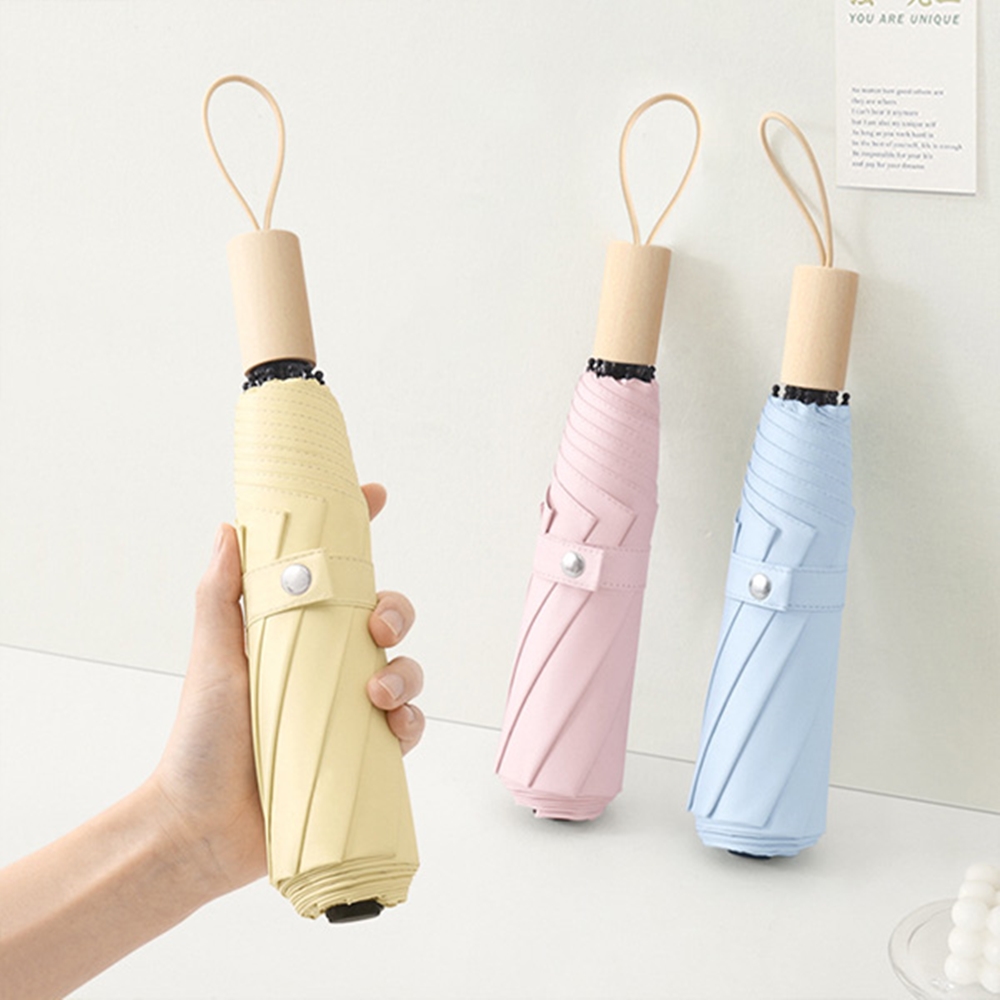 포유렐라 튼튼한 UV차단 3단 우드 우산(6colors)암막 접이식 휴대용 장마철 - 상세 이미지 2