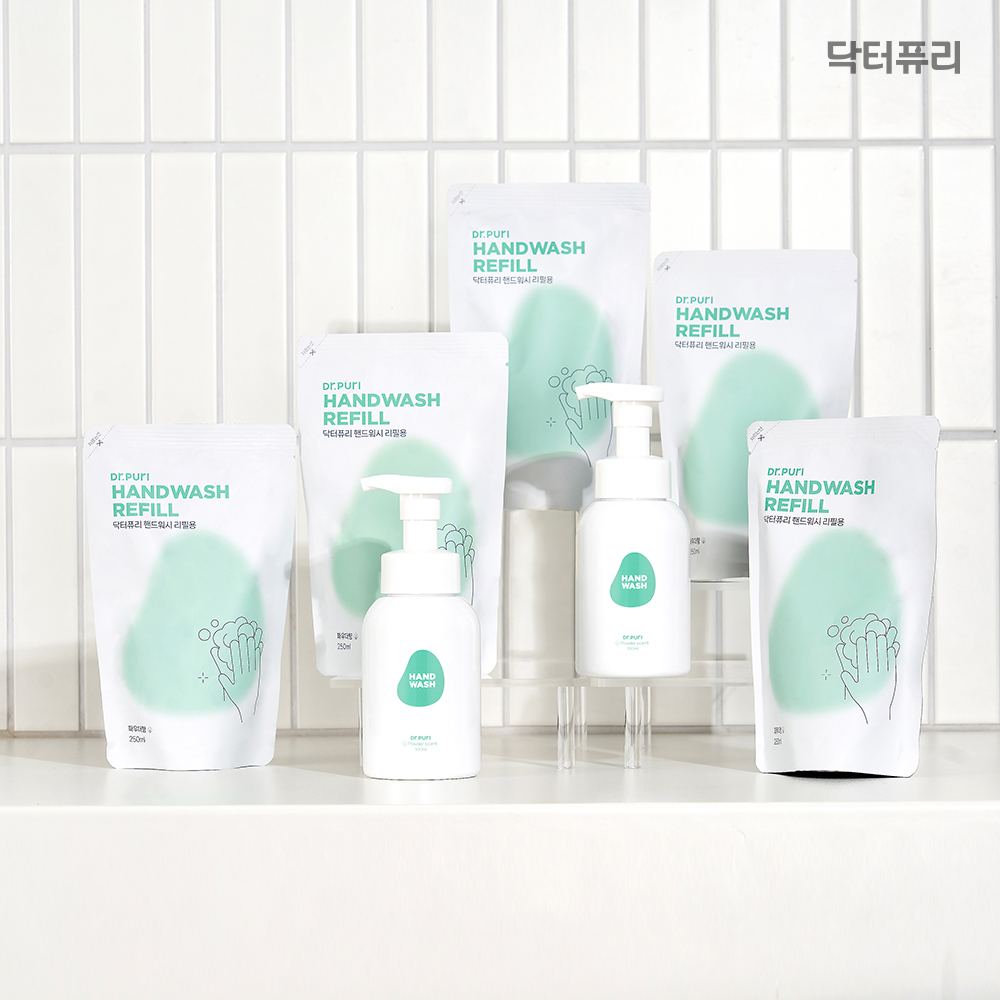 닥터퓨리 핸드워시 리필 파우치 파우더향 알러젠프리 250ml, 8개 - 메인 이미지