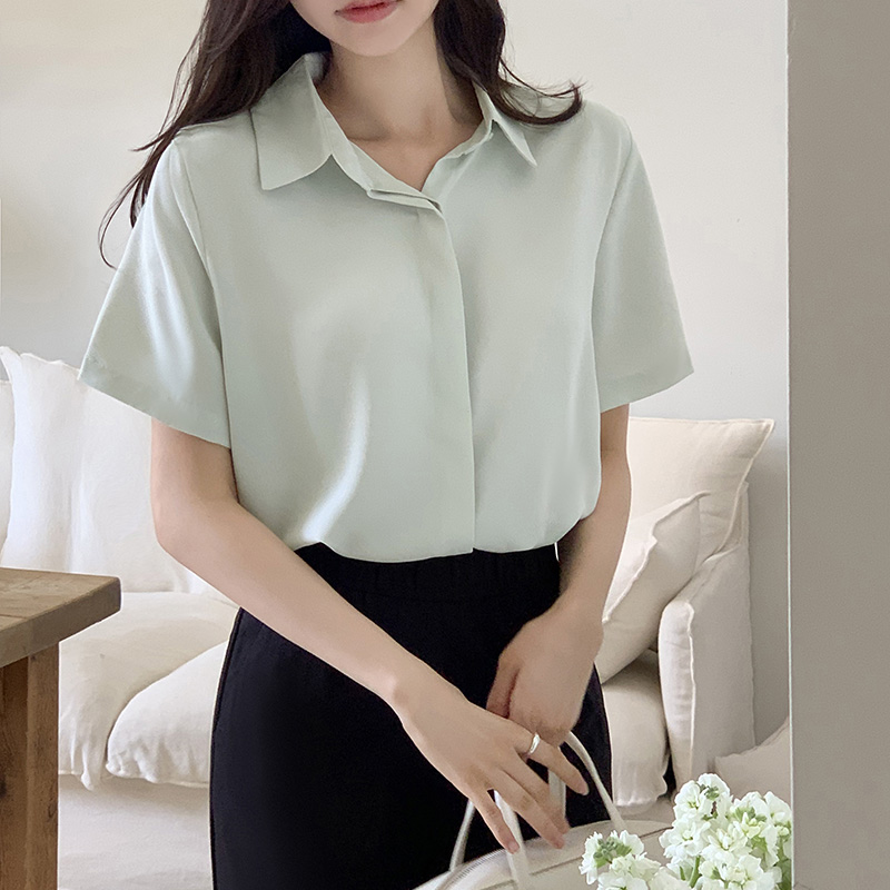 (~L링클프리) 모먼트 히든버튼 셔츠 반팔 블라우스 bs7026 : 아뜨랑스