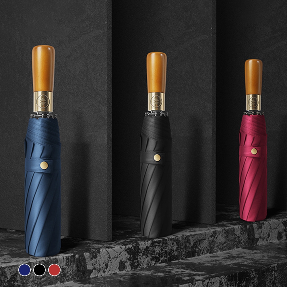 포유렐라 튼튼한 36K 우드 접이식 3단 자동우산(3colors) UV차단 3단 암막 접이식 휴대용 우산 - 메인 이미지