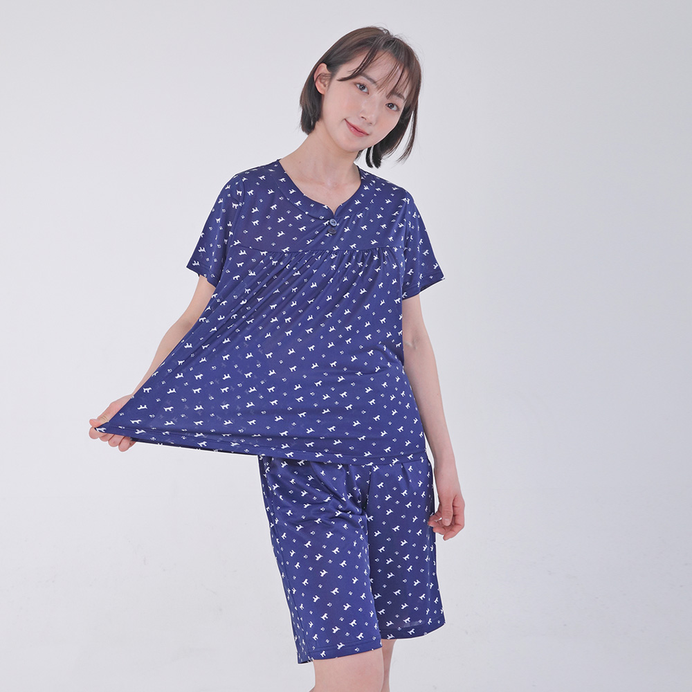 여름 여성 잠옷 세트 시원한 반팔 쿨링 파자마 - 상품 이미지