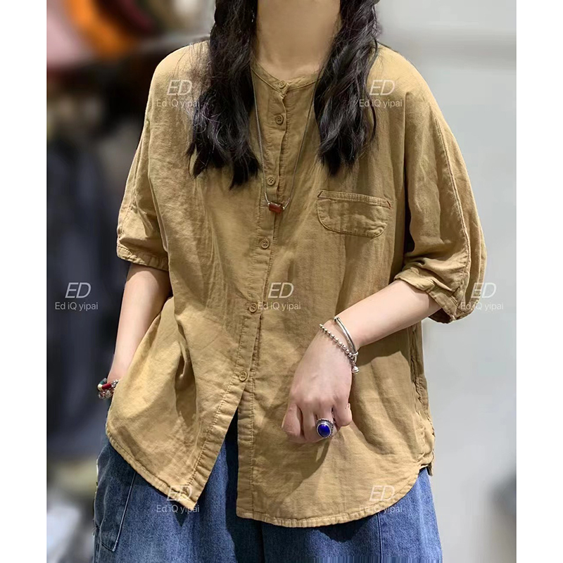 여름반팔티 아사면 노칼라 루즈핏 미시옷 7265 - 상품 이미지