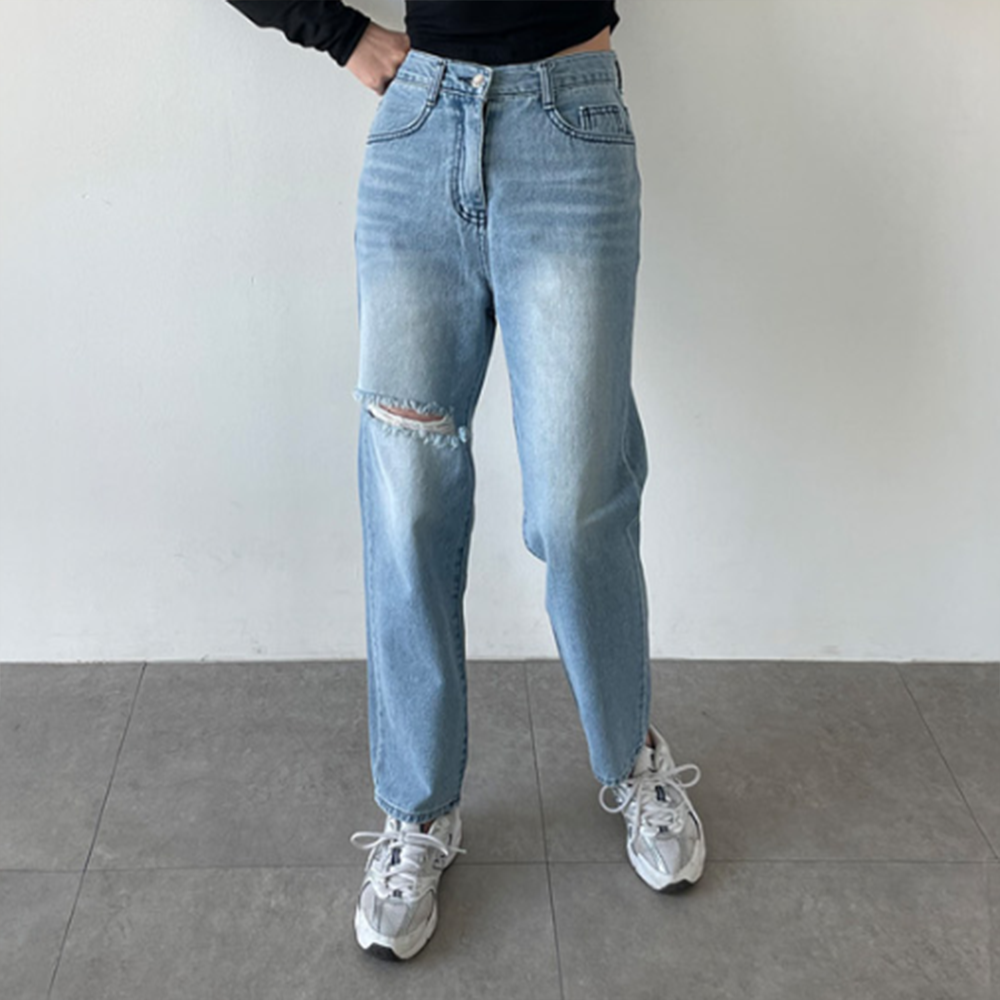 25-36 청바지 여성 여자 빅사이즈 여름 겨울 봄 가을 팬츠 데님 연청 데일리 찢어진 - 상품 이미지
