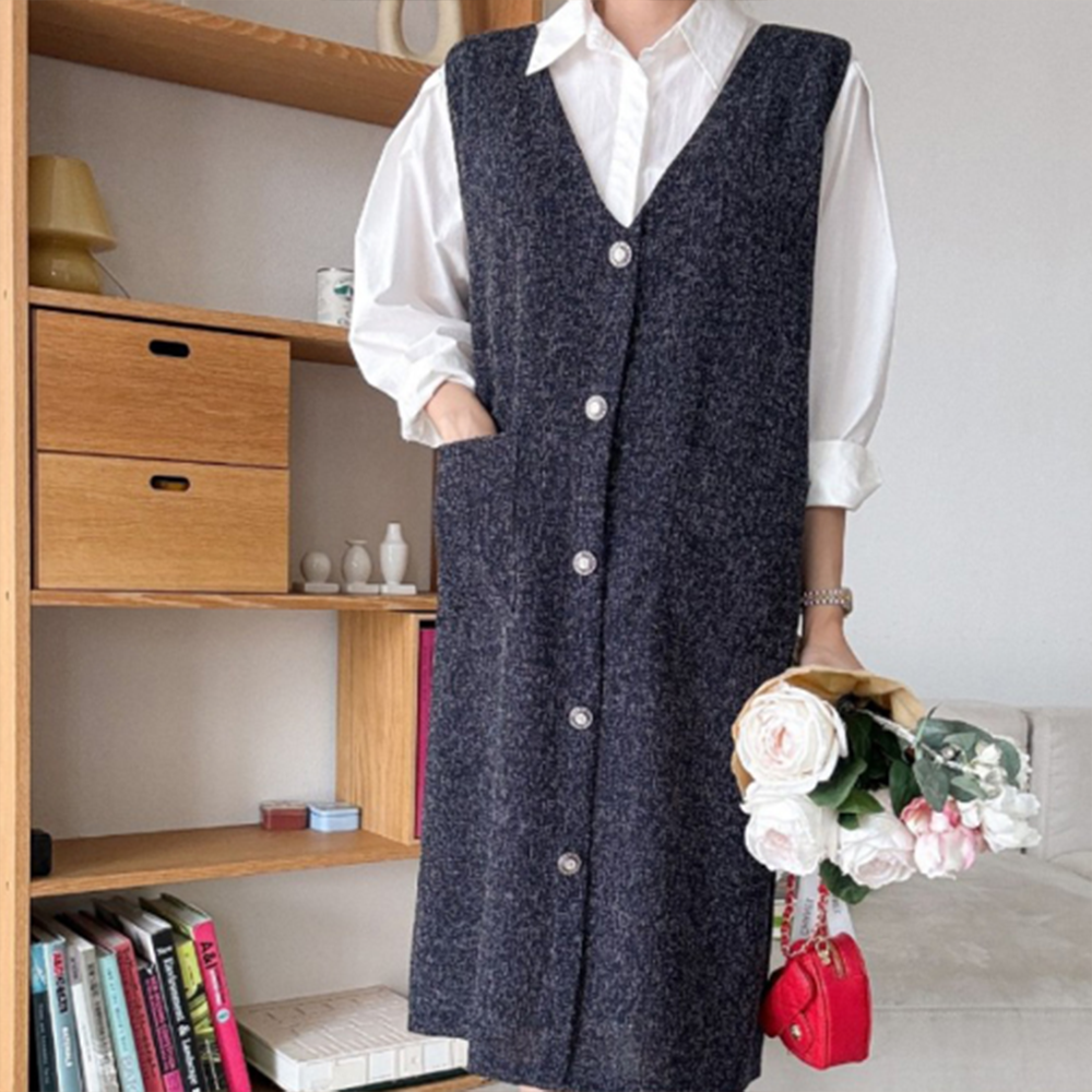 L-2XL 여자 원피스 봄 가을 여름 여성 민소매 레이어드 데일리 40대 빅사이즈 조끼 - 상품 이미지