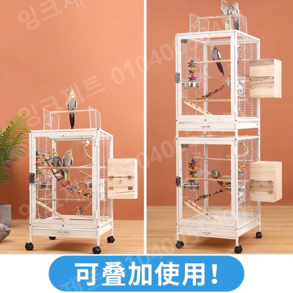 아크릴 새장 앵무새 사육장 조류 하우스 화이트 바퀴달린 - 상세 이미지 5