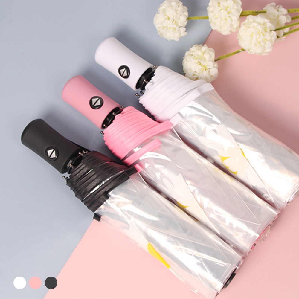 포유렐라 튼튼한 UV차단 데이지 투명 3단 자동우산(3colors)암막 접이식 휴대용 우산 - 메인 이미지
