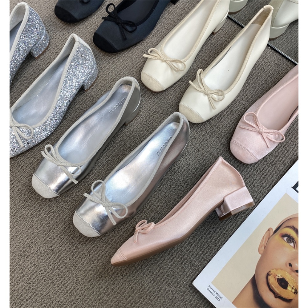 리본 키높이 플랫슈즈 새틴 반짝이 팔레리나 단화 로퍼 발편한 3CM - 상세 이미지 4