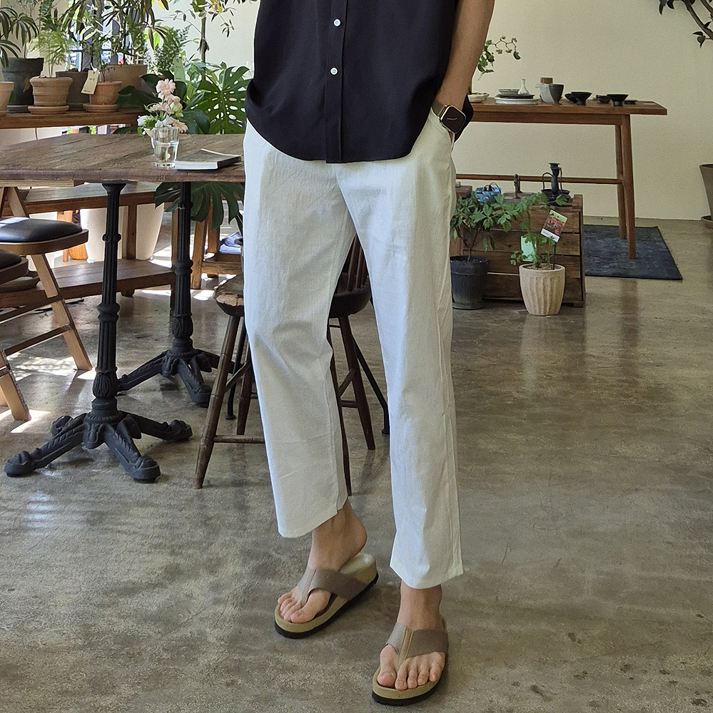 1+1 남자 여름바지 9부 린넨 밴딩 아이스 팬츠