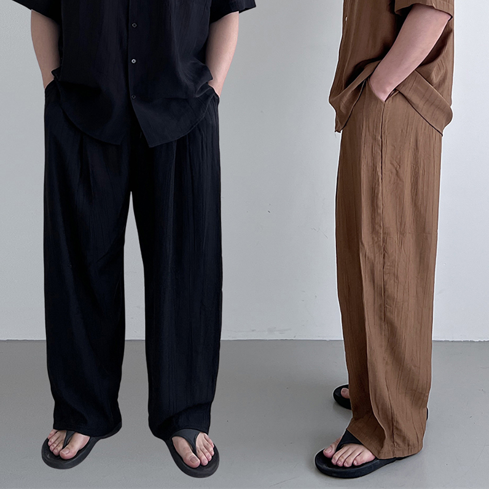 남자플리츠바지 남자냉장고바지 크링클 와이드 팬츠 - 상품 이미지