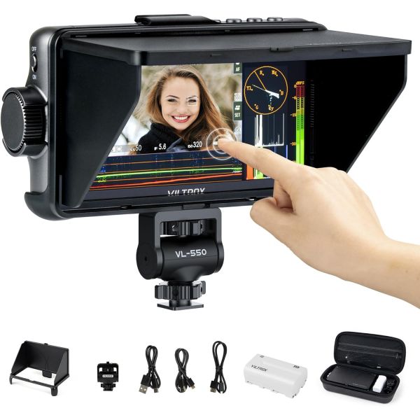 VILTROX DC-550 Pro 터치스크린 카메라 필드 모니터 4K HDMI 5.5인치 DSLR 배터리 선쉐이드 후드 3D 러트 피크 포커스 어시스트 1200... 