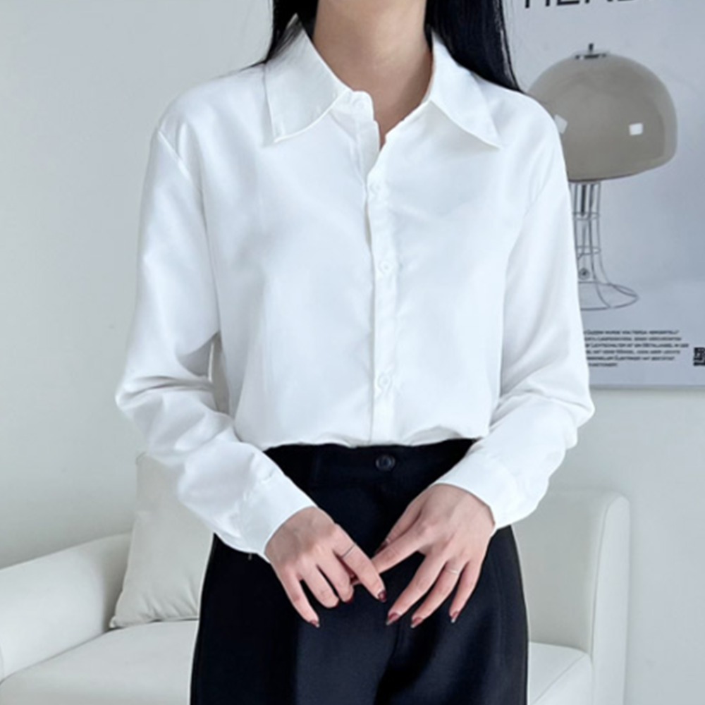 면접용블라우스 여성 출근룩 오피스룩 흰색 빅카라 셔츠 남방 - 상세 이미지 3