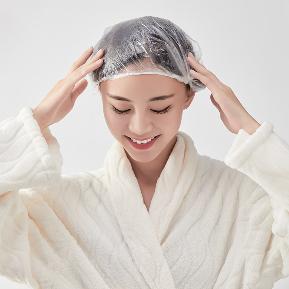 일회용 헤어캡 비닐캡 100개 트리트먼트 샤워 염색 헤어 방수 파마 머리 위생모 1회용 - 상품 이미지