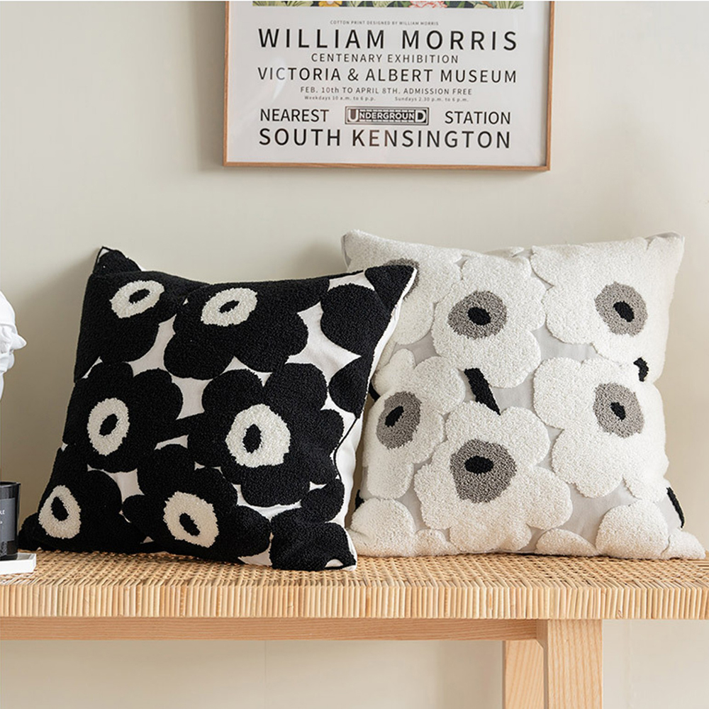 북유럽 쿠션 거실 자수 쿠션커버 쇼파쿠션 인테리어 직사각 사각 빅플라워 화이트 45x45