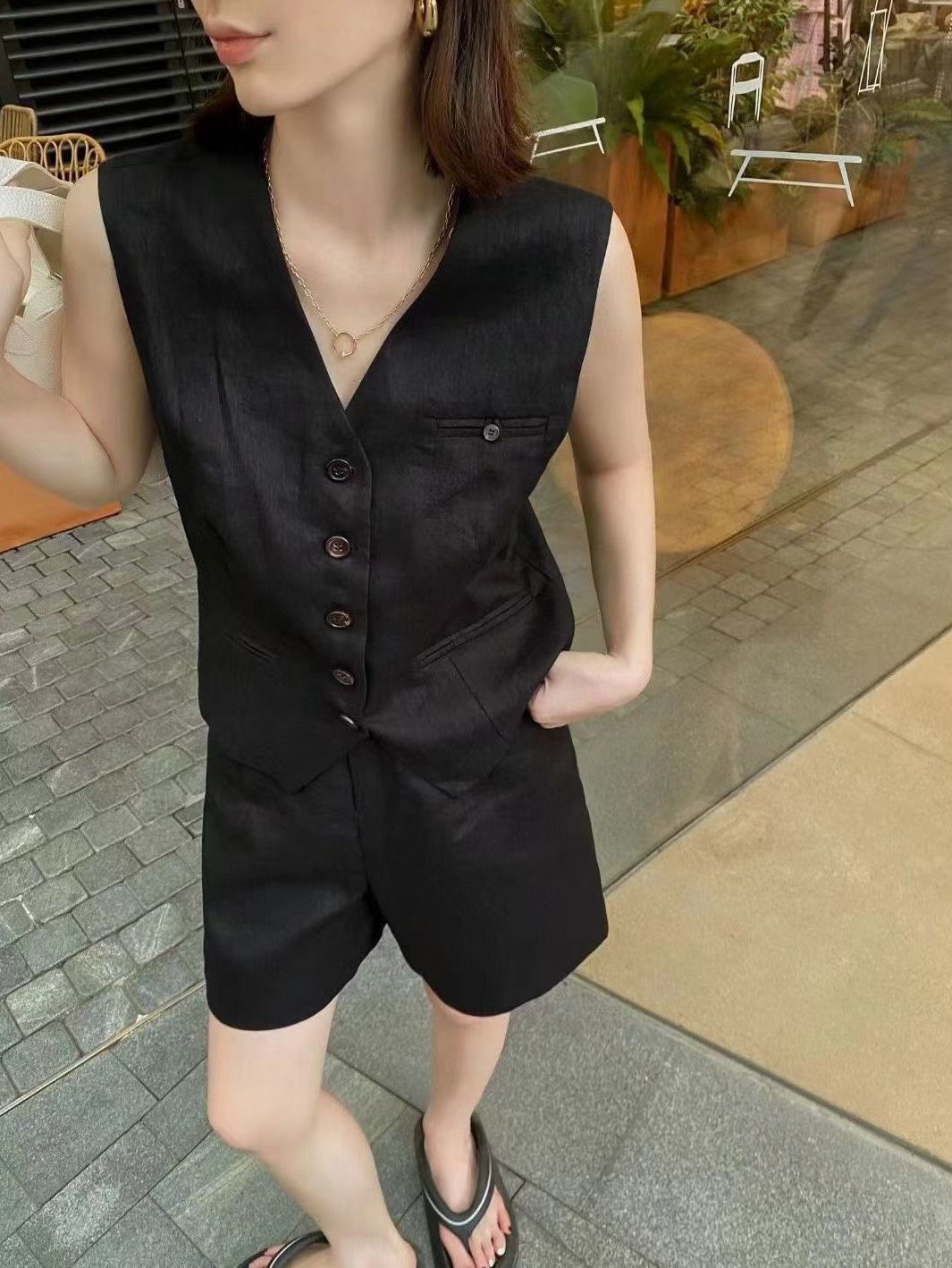 조끼 버뮤다팬츠 세트 5부 반바지 정장 블랙 빅사이즈 클래식 연예인 패션 코디 여름 - 상세 이미지 2