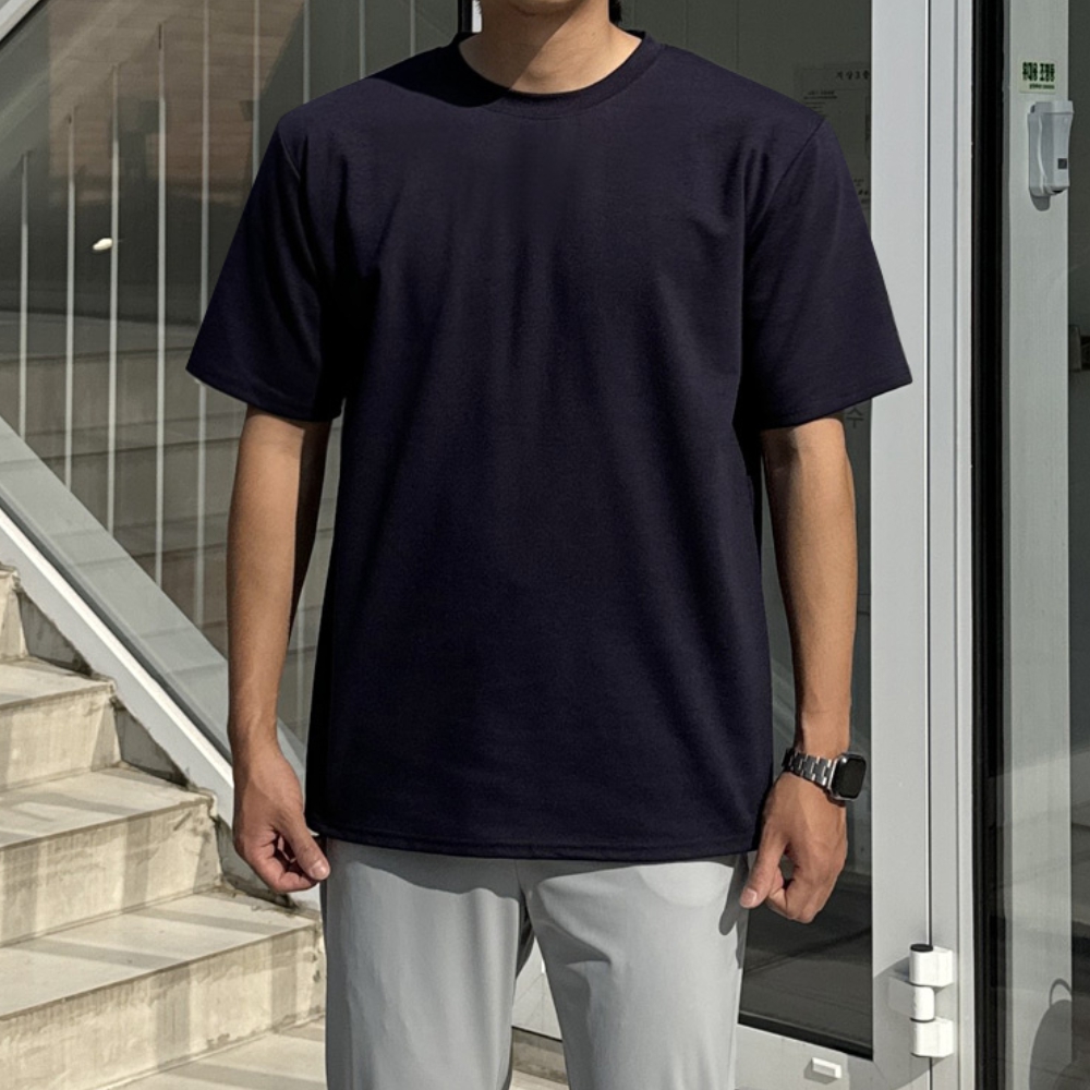 1+1 남자 넥질 여름 링클프리 분또 면 스판 무지 반팔티 빅사이즈