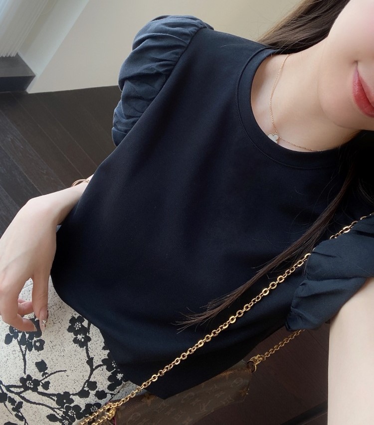 여자여자몰 브래지어끈안보임 뒷트임등레이스 볼륨셔링 캡소매 티블라우스 여름 나시티셔츠 이미지 7