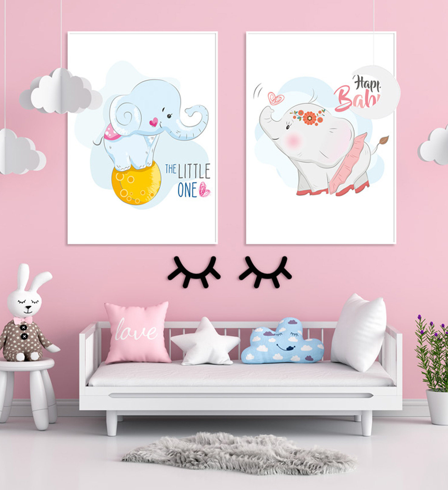 아이방꾸미기 아기방 인테리어 그림 코끼리 일러스트 포스터 액자 A 베이비 코끼리 A4 - 상세 이미지 3