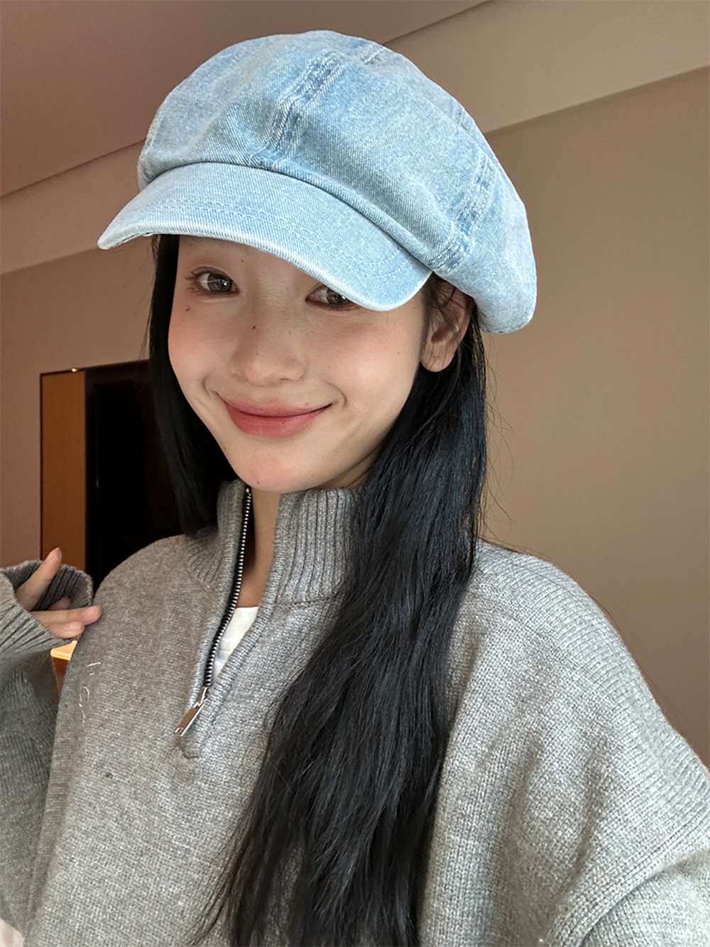 데님 베레모 대형 화가 빵모자 힙한 데일리 아이돌 패션 코디 학생 2컬러 - 상세 이미지 5