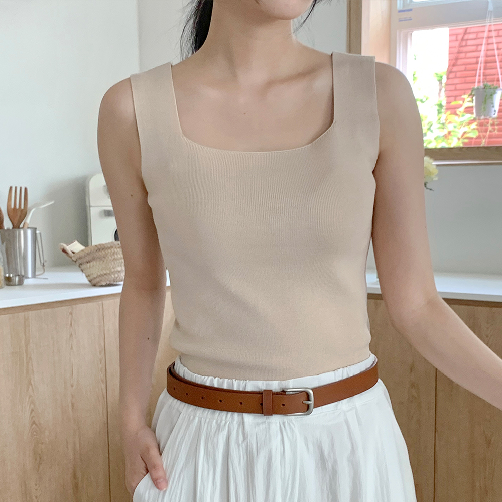 스퀘어넥티셔츠 이너나시 탑 레이어드나시 여성 세미 크롭 티셔츠 민소매 탱크탑 이미지 2