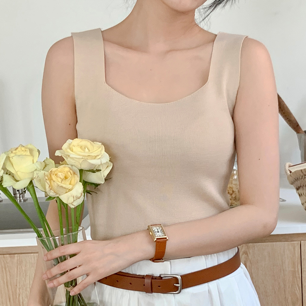 스퀘어넥티셔츠 이너나시 여성탱크탑 세미크롭탑 레이어드민소매