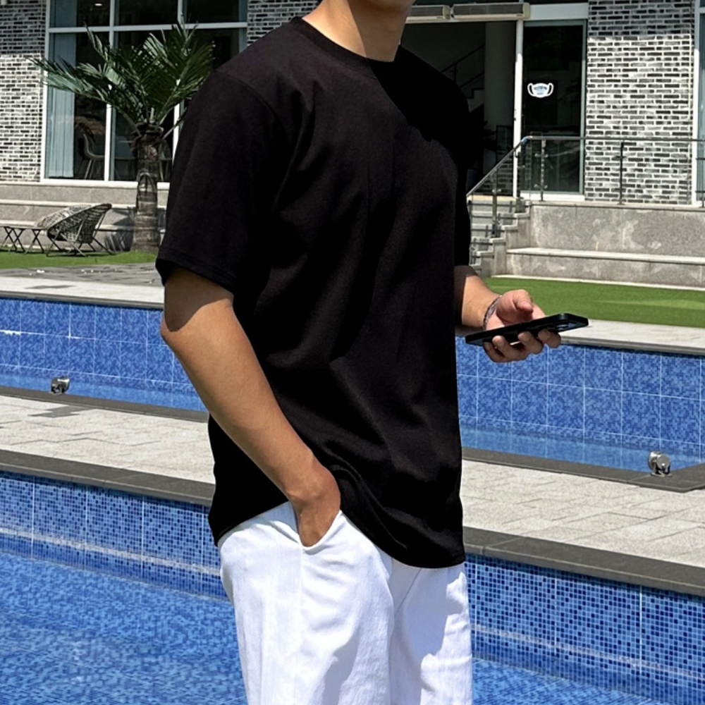 1+1 남자 넥질 여름 링클프리 분또 면 스판 무지 반팔티 빅사이즈 - 상세 이미지 3