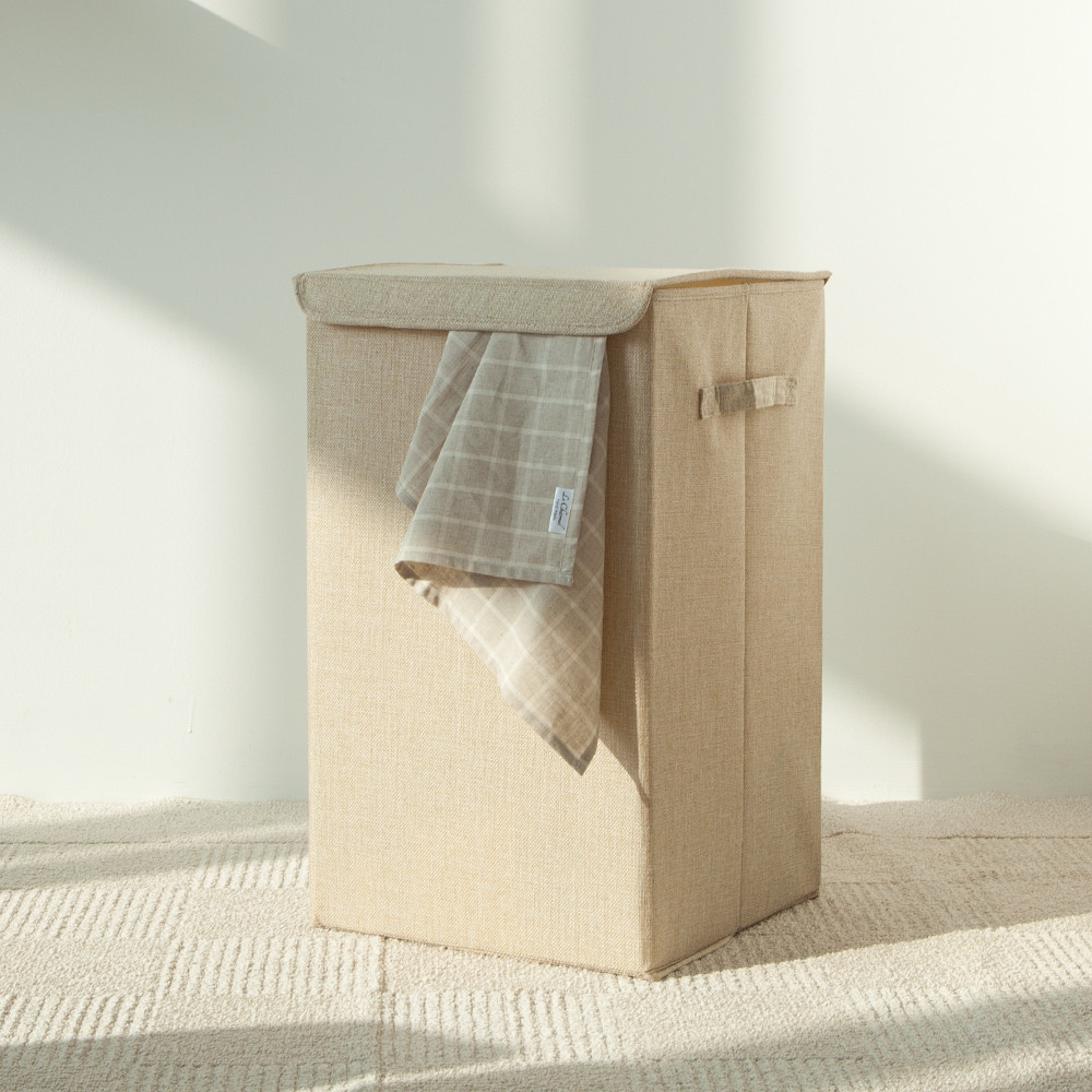 린넨 패브릭 접이식 대용량 빨래바구니 대형 햄퍼 베이지 65L