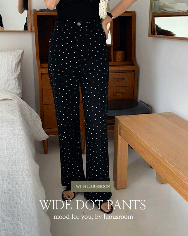 클레드 도트 와이트 핀턱 땡땡이 코튼 바지 팬츠 (블랙) - 상품 이미지