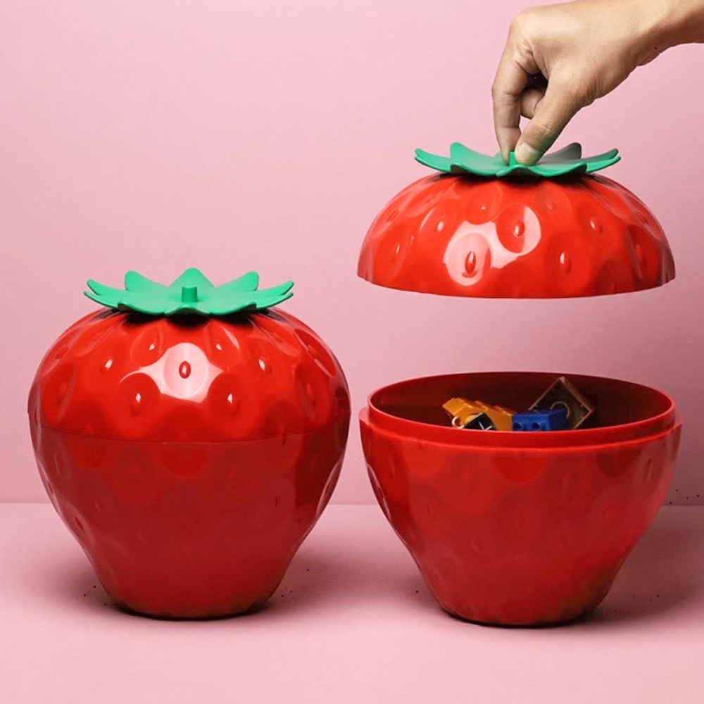 딸기 뚜껑수납함 커피 과자 간식 정리함 비닐봉지 약통 인형 정리함
