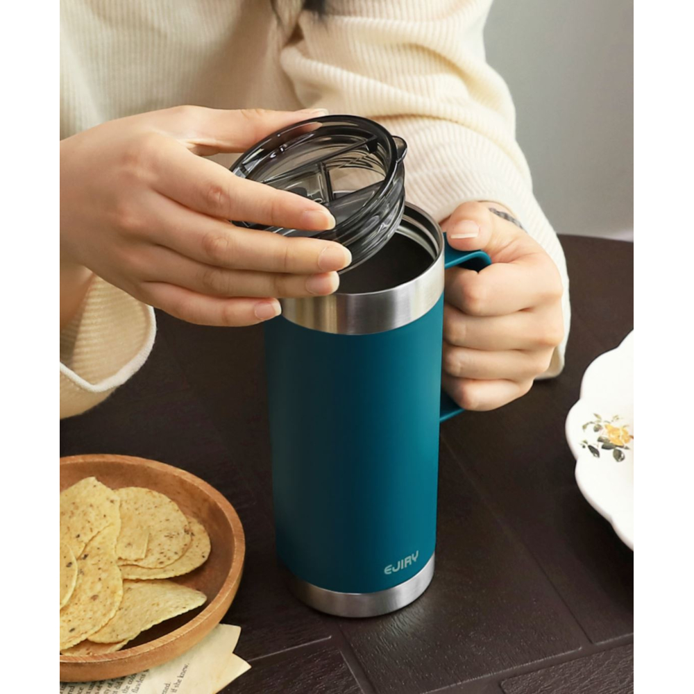 핸들 보온보냉 텀블러 600ml 스텐 차량용 손잡이 진공 리유저블 커피 차 - 상세 이미지 5