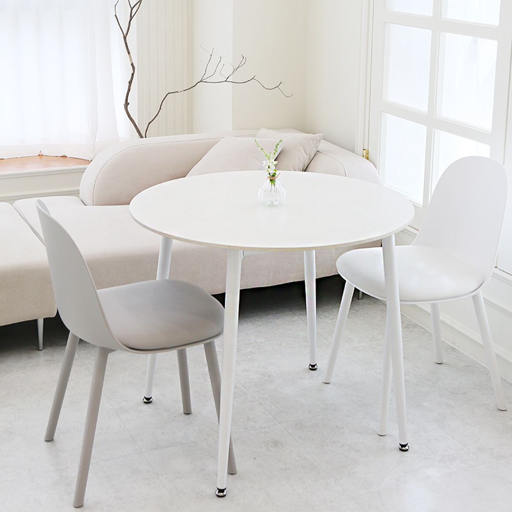 플럼 2인용 세라믹식탁 포세린 화이트 원형 식탁 세트 850 의자 2개